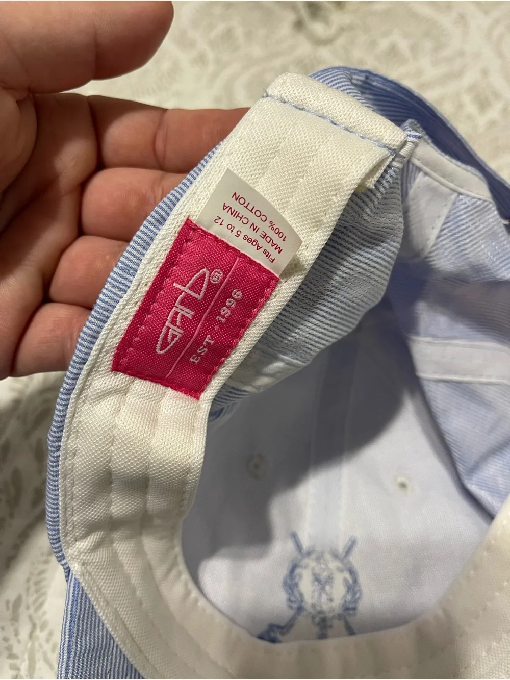 Children's Light Blue Striped Baseball Cap with Crest Embroidery